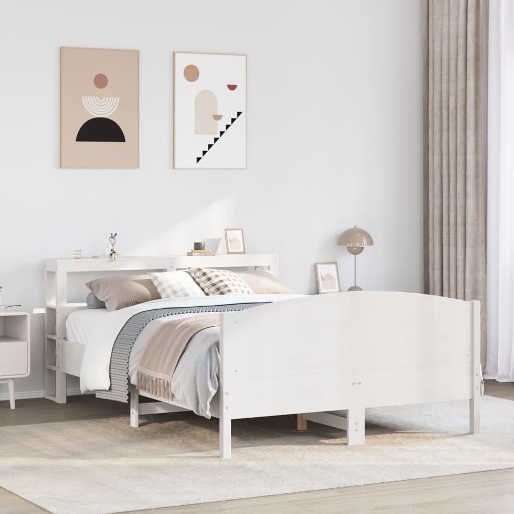 Cadre de lit sans matelas blanc 150x200 cm bois de pin massif - XIOS