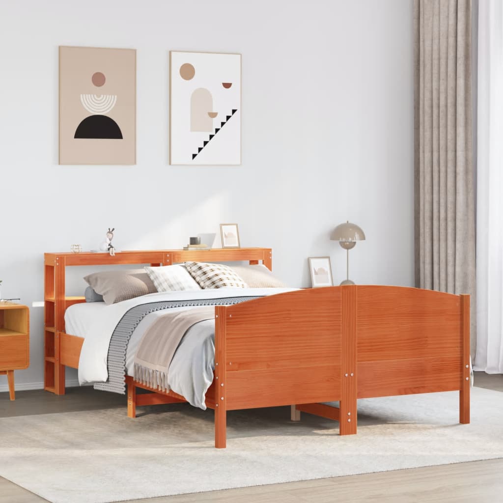 Cadre de lit sans matelas cire marron 140x200cm bois pin massif - XIOS