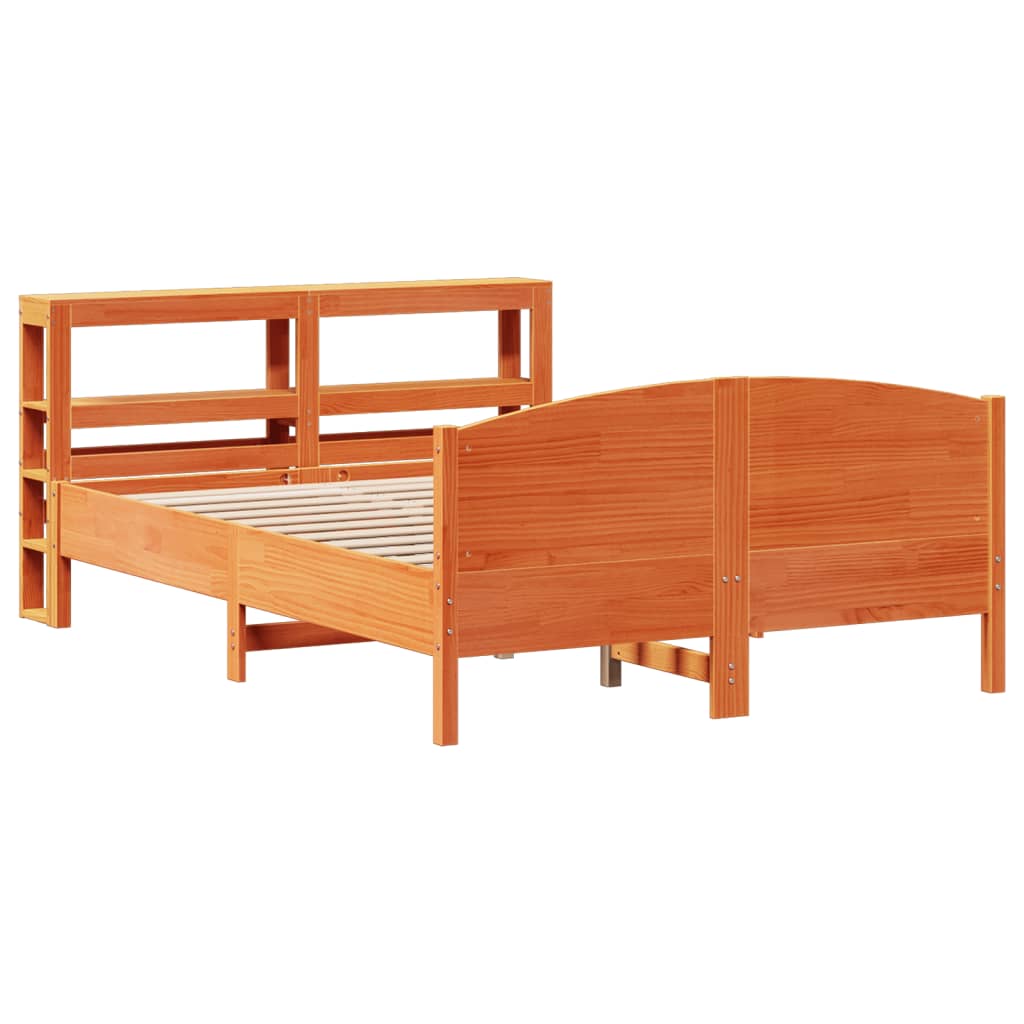 Cadre de lit sans matelas cire marron 135x190cm bois pin massif - XIOS