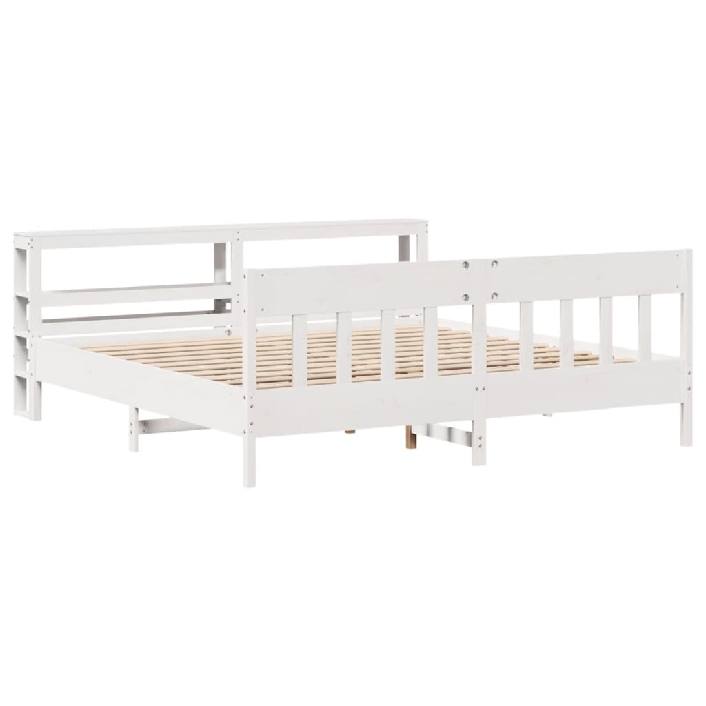 Cadre de lit sans matelas blanc 200x200 cm bois massif de pin - XIOS