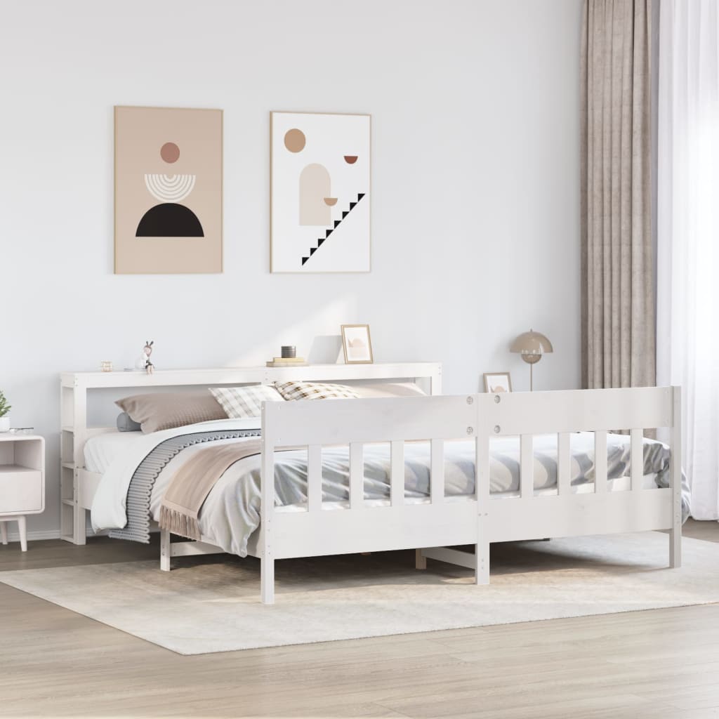 Cadre de lit sans matelas blanc 200x200 cm bois massif de pin - XIOS