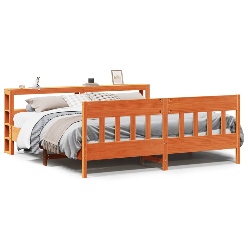 Cadre de lit sans matelas cire marron 200x200cm bois pin massif - XIOS