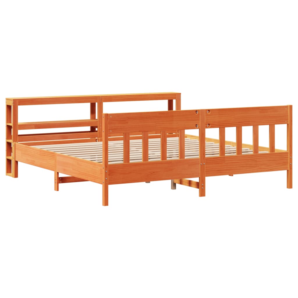 Cadre de lit sans matelas cire marron 200x200cm bois pin massif - XIOS