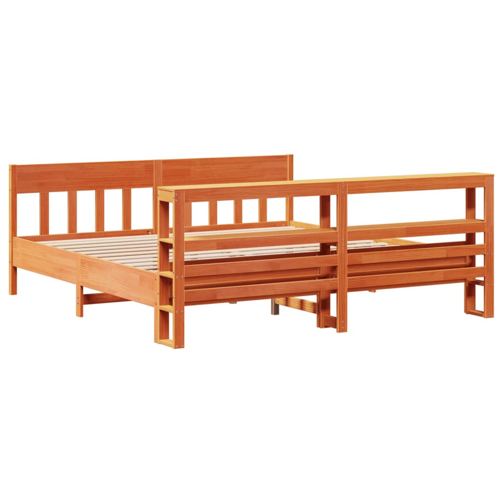 Cadre de lit sans matelas cire marron 180x200cm bois pin massif - XIOS