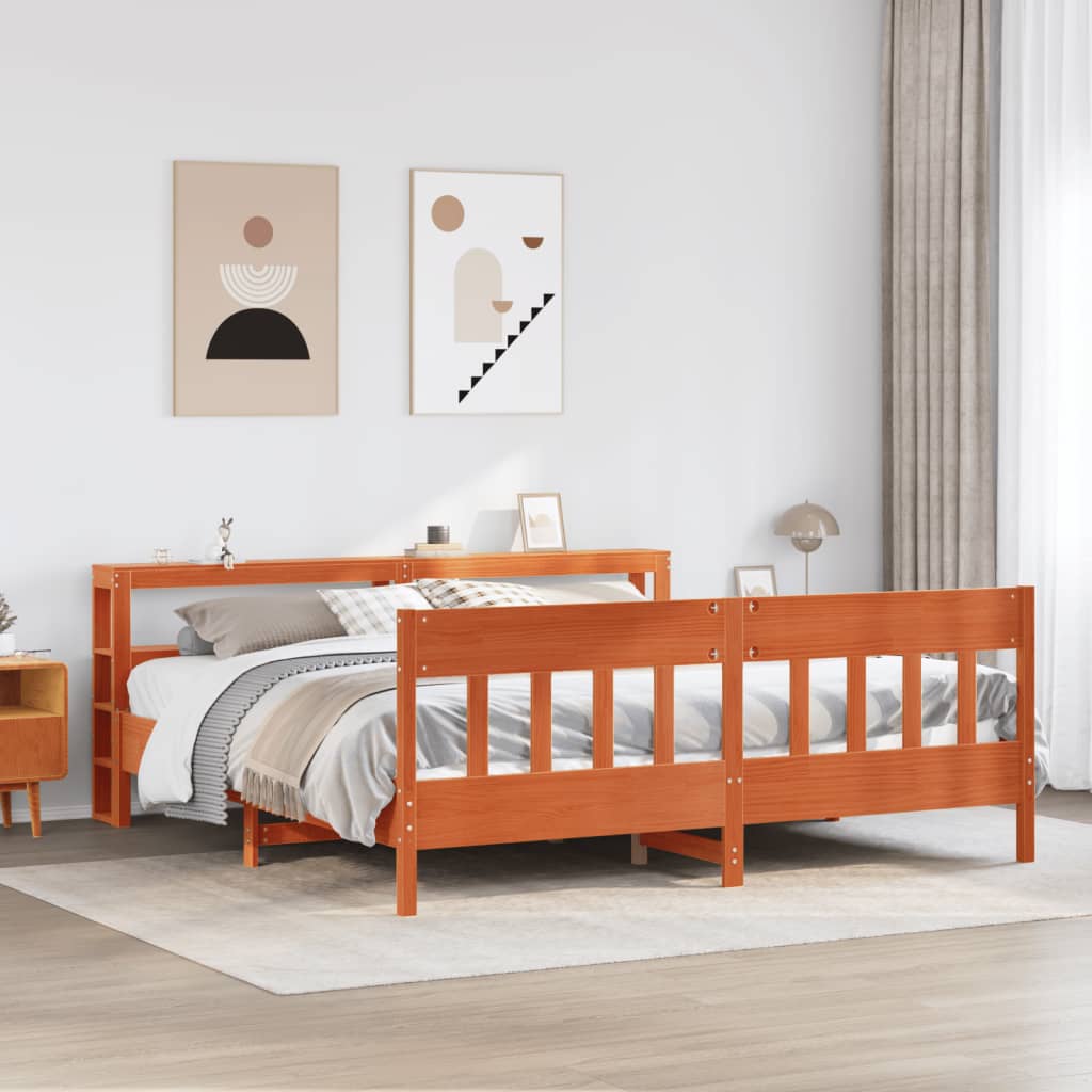 Cadre de lit sans matelas cire marron 180x200cm bois pin massif - XIOS