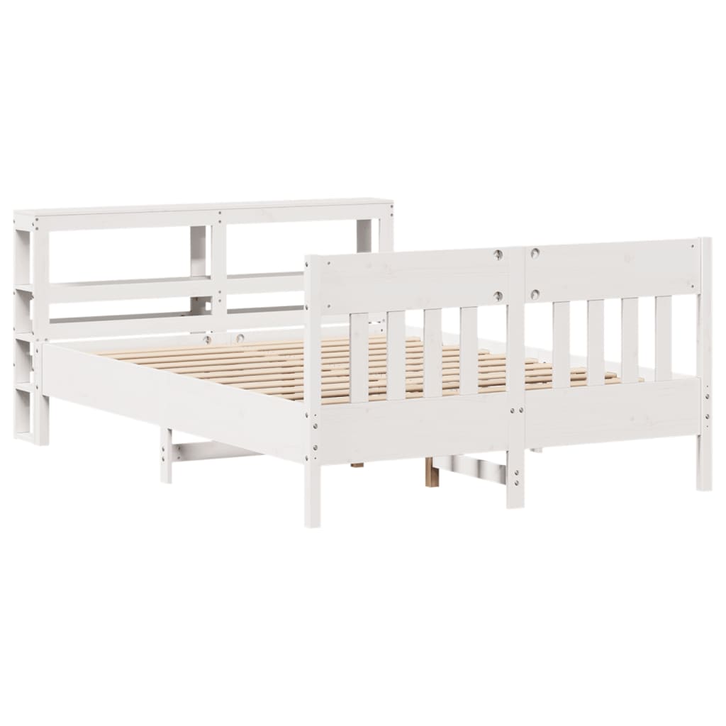 Cadre de lit sans matelas blanc 150x200 cm bois de pin massif - XIOS