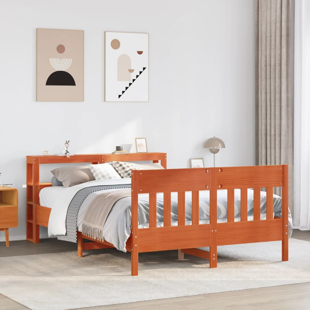 Cadre de lit sans matelas cire marron 150x200cm bois pin massif - XIOS