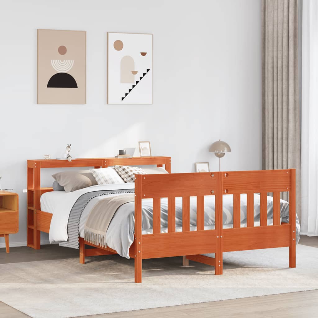 Cadre de lit sans matelas cire marron 140x200cm bois pin massif - XIOS