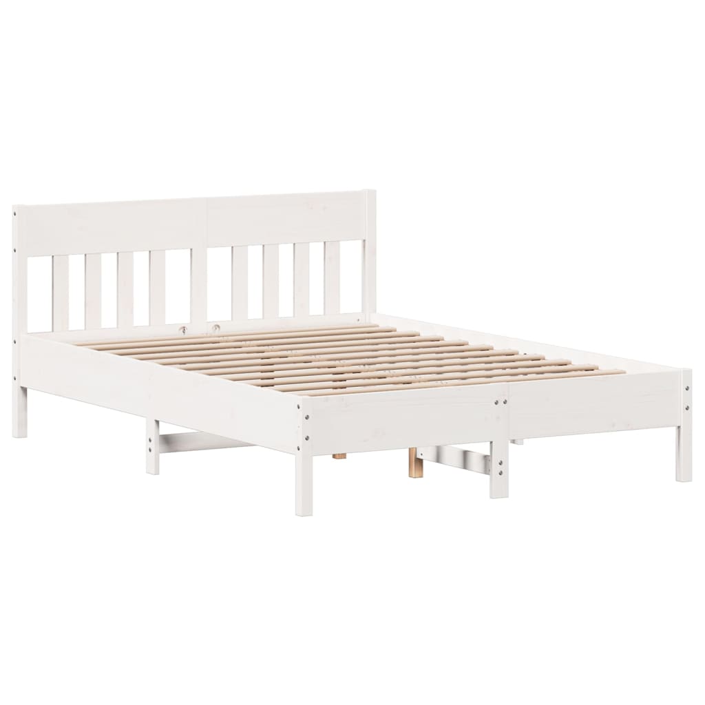 Cadre de lit sans matelas blanc 140x190 cm bois de pin massif - XIOS