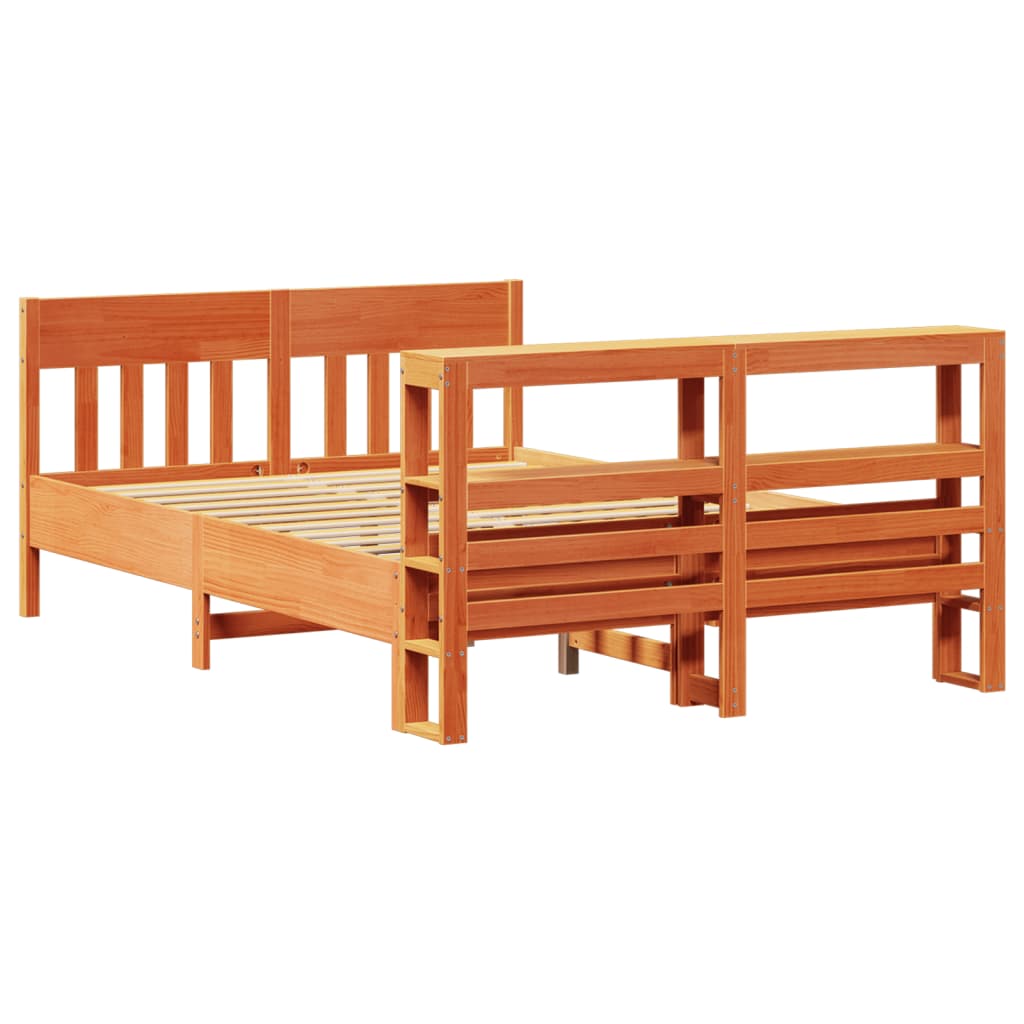 Cadre de lit sans matelas cire marron 140x190cm bois pin massif - XIOS