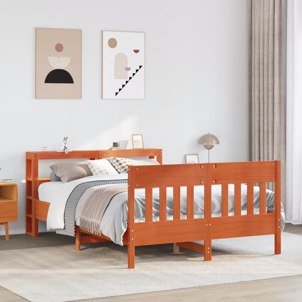 Cadre de lit sans matelas cire marron 140x190cm bois pin massif - XIOS