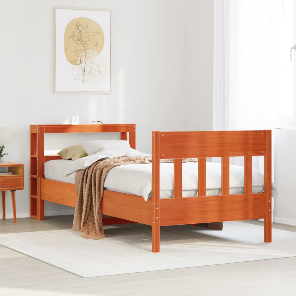 Cadre de lit sans matelas cire marron 75x190 cm bois pin massif - XIOS