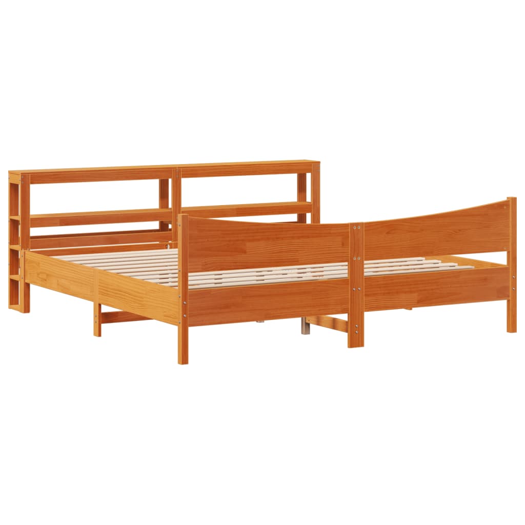 Cadre de lit et tête de lit cire marron 200x200 cm bois de pin - XIOS
