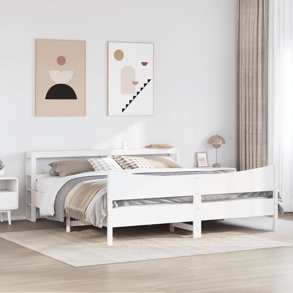 Cadre de lit et tête de lit blanc 180x200 cm bois de pin massif - XIOS