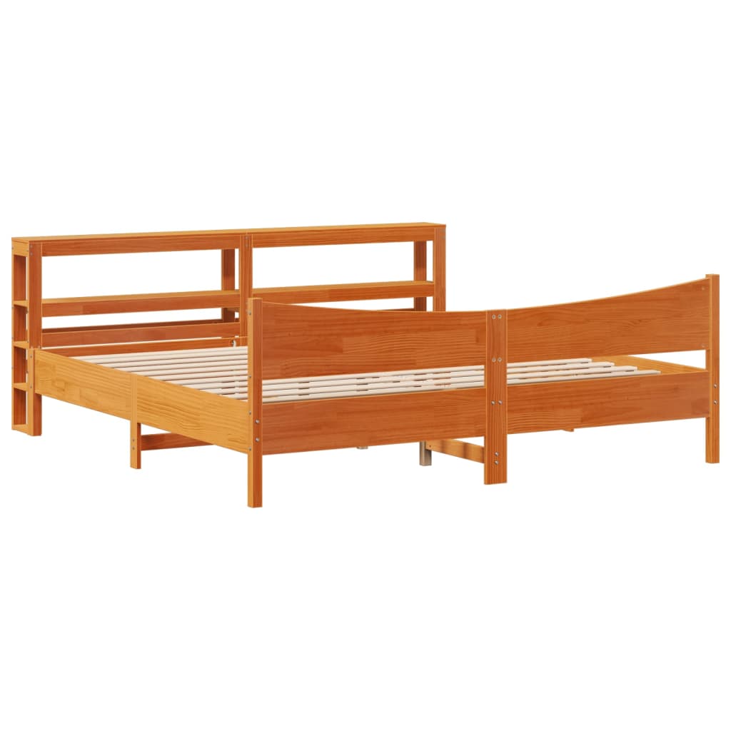 Cadre de lit et tête de lit cire marron 180x200 cm bois de pin - XIOS