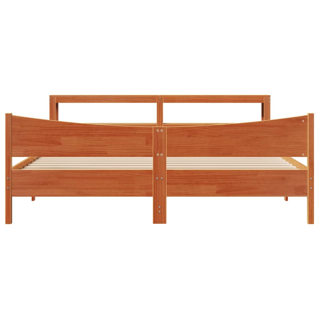 Cadre de lit et tête de lit cire marron 180x200 cm bois de pin - XIOS