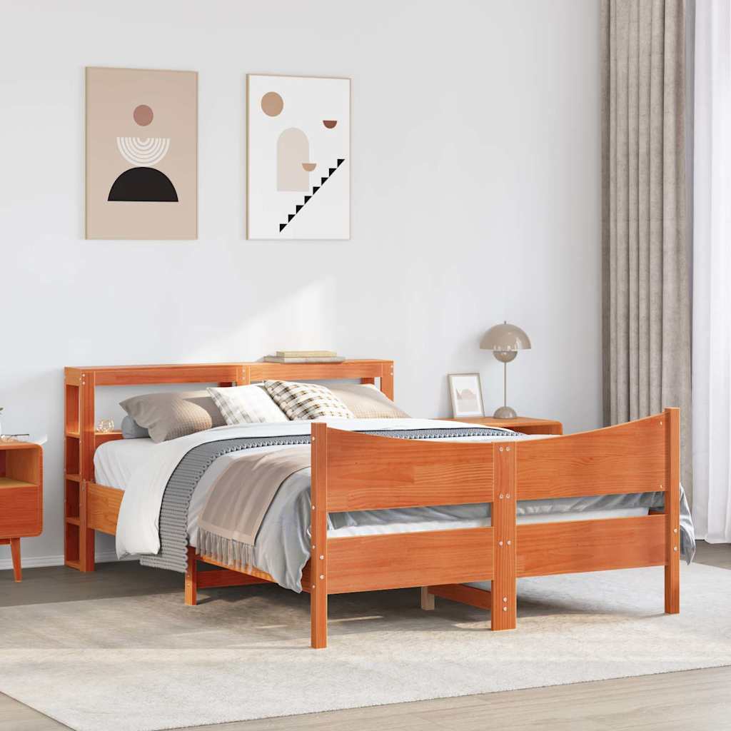 Cadre de lit et tête de lit cire marron 150x200 cm bois de pin - XIOS
