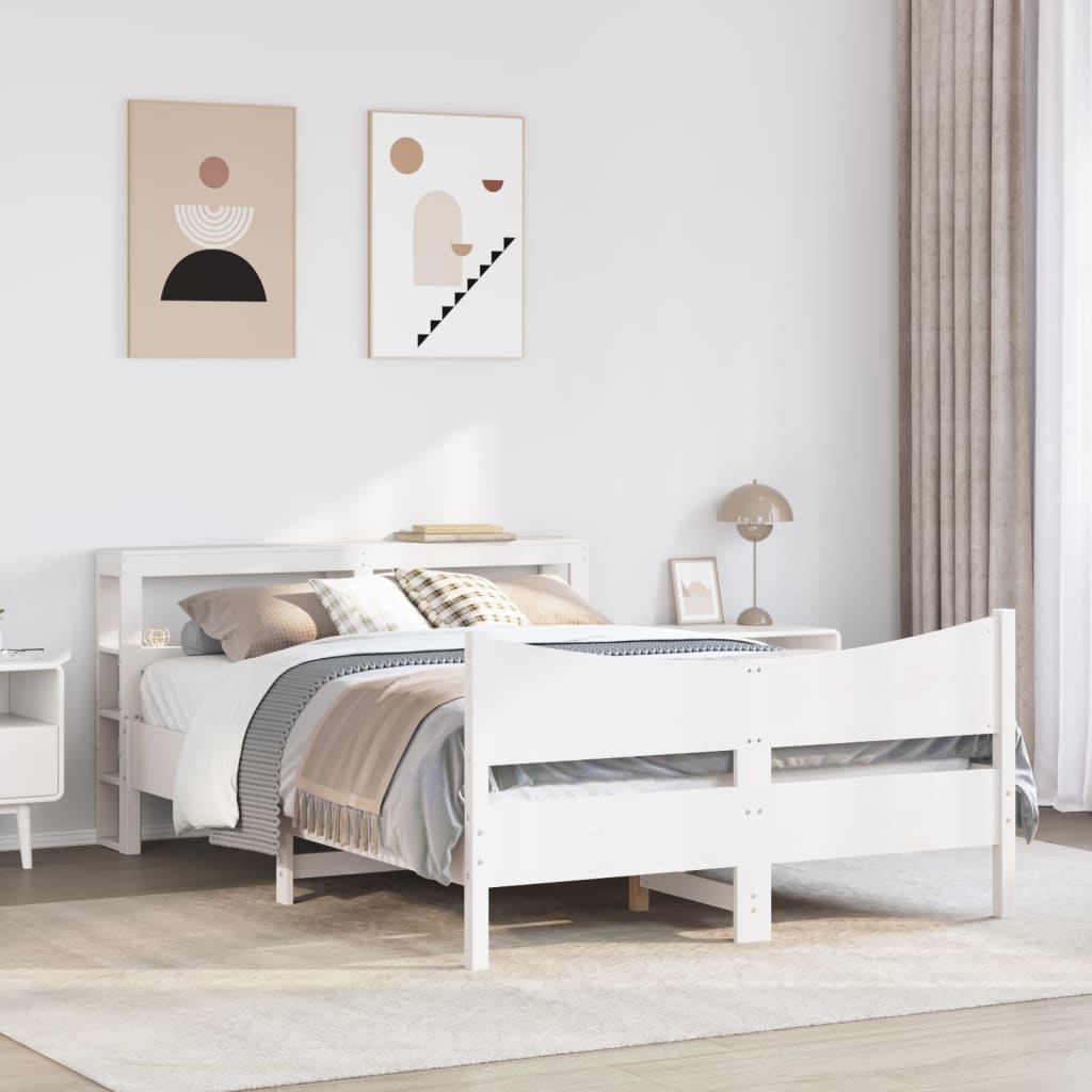 Cadre de lit avec tête de lit blanc 140x200 cm bois pin massif - XIOS