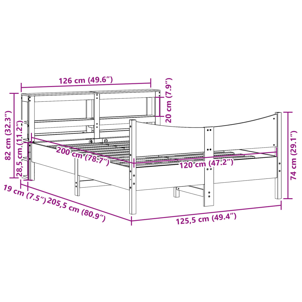 Cadre de lit avec tête de lit blanc 120x200 cm bois pin massif - XIOS