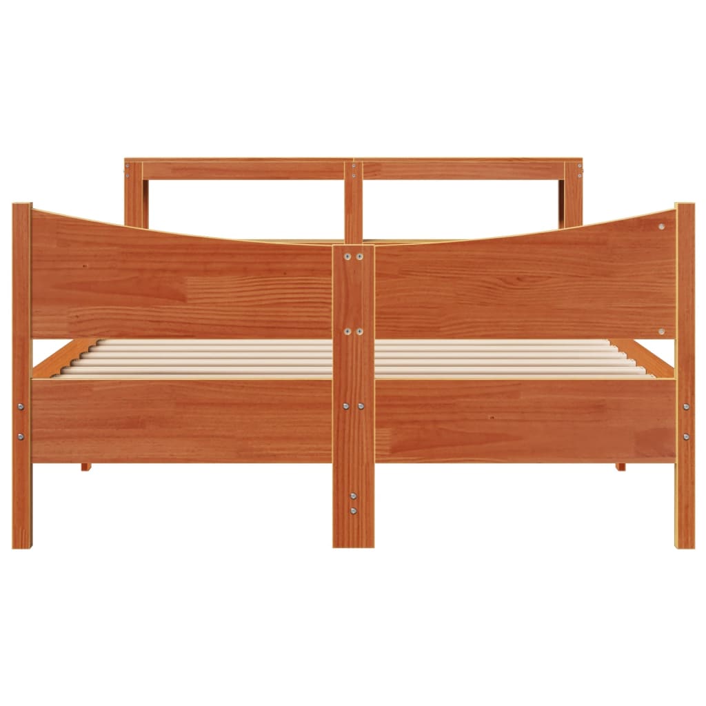 Cadre de lit avec tête de lit cire marron 140x190cm bois de pin - XIOS