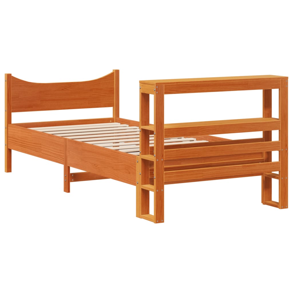 Cadre de lit avec tête de lit cire marron 75x190 cm bois de pin - XIOS