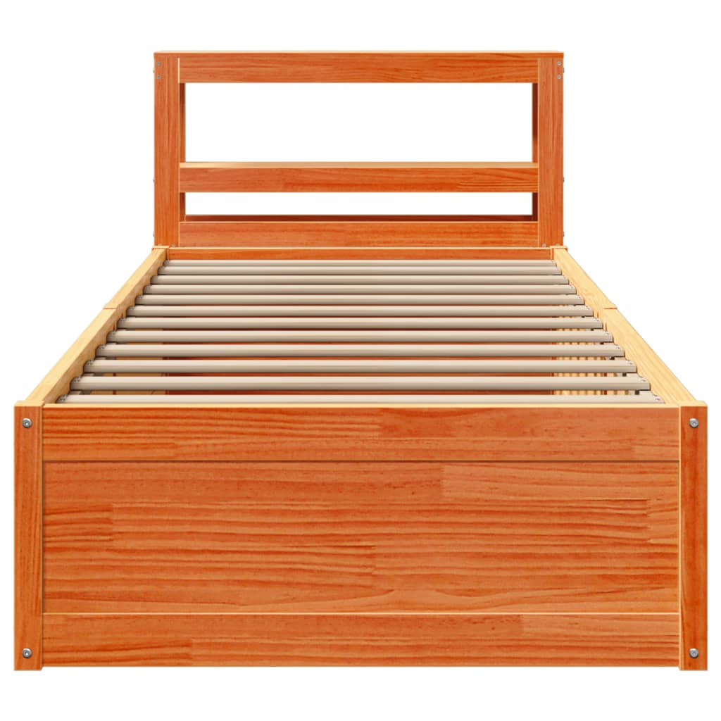 Cadre de lit et tête de lit cire marron 100x200 cm bois de pin - XIOS