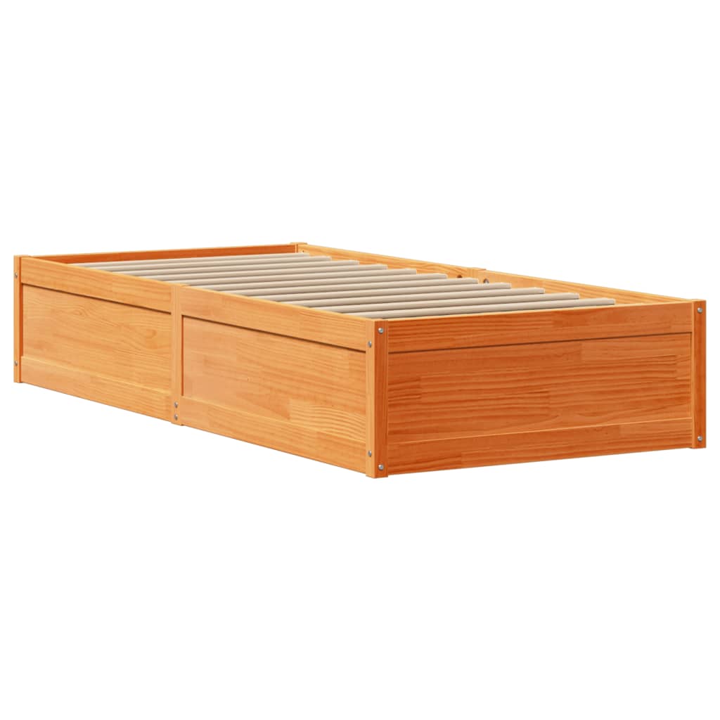 Cadre de lit et tête de lit cire marron 100x200 cm bois de pin - XIOS