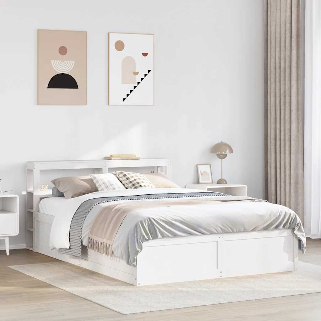 Cadre de lit et tête de lit blanc 140x190 cm bois de pin massif - XIOS