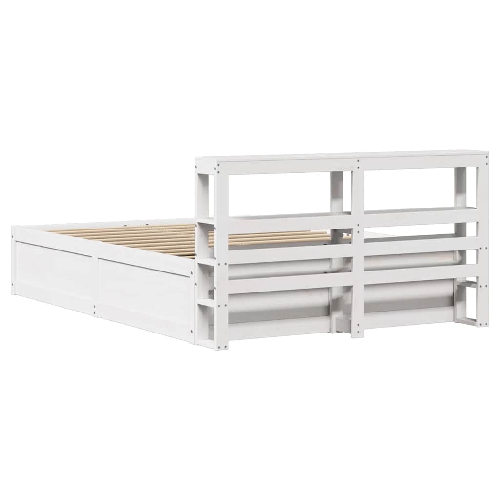 Cadre de lit et tête de lit blanc 140x190 cm bois de pin massif - XIOS