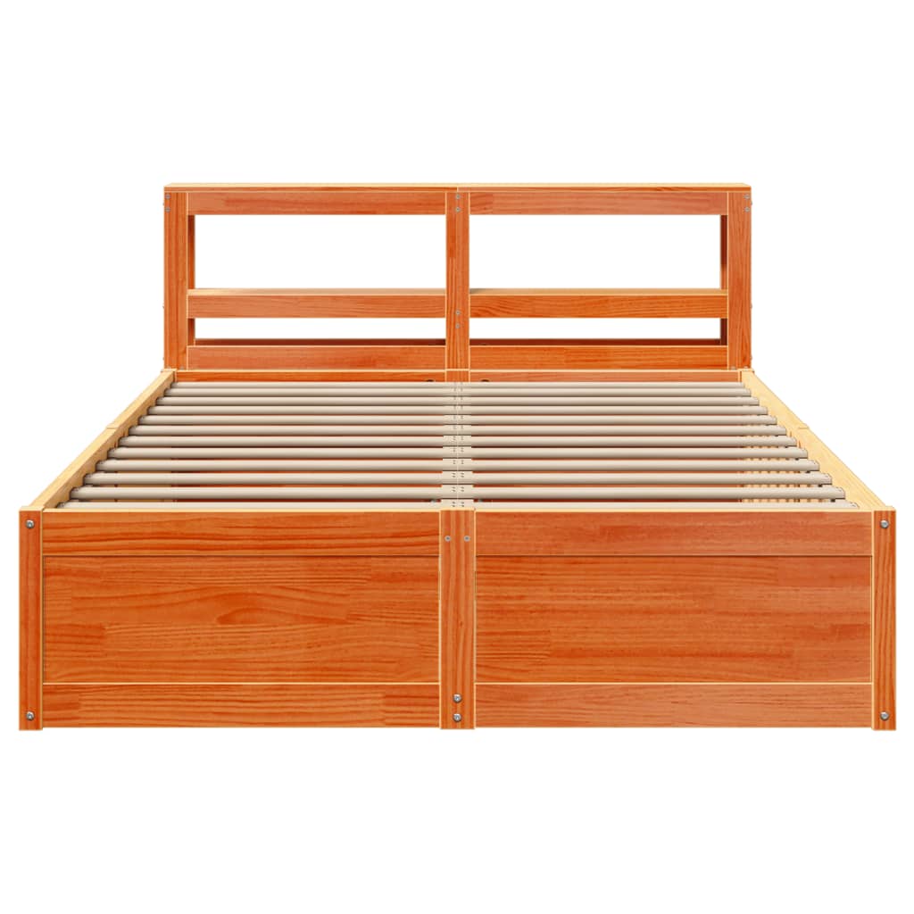 Cadre de lit avec tête de lit cire marron 140x190cm bois de pin - XIOS