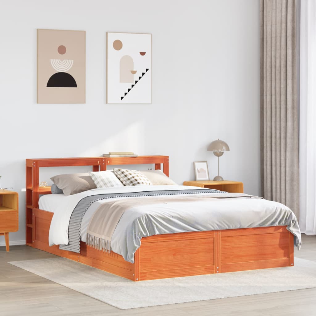 Cadre de lit et tête de lit cire marron 135x190 cm bois de pin - XIOS