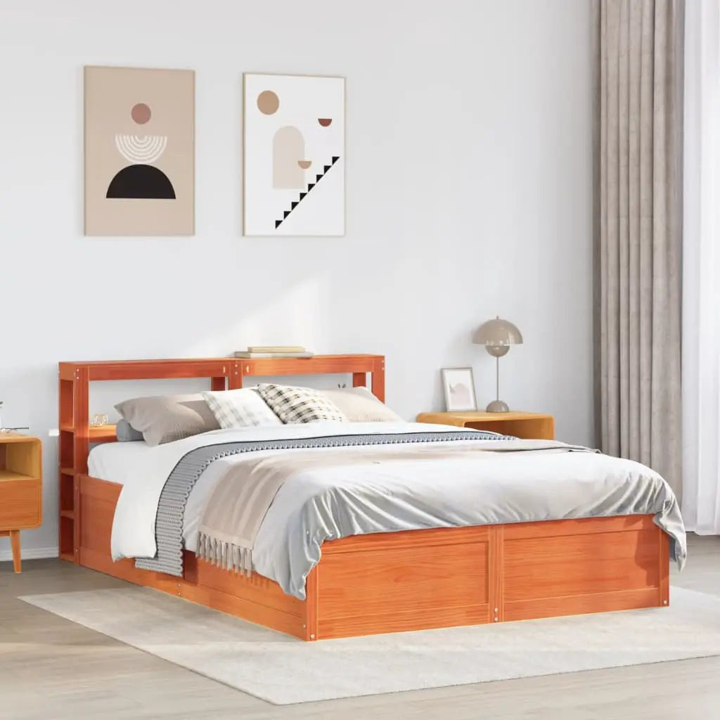 Cadre de lit et tête de lit cire marron 135x190 cm bois de pin - XIOS