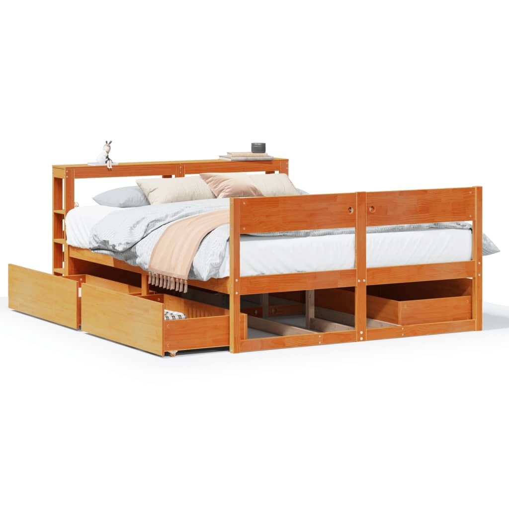 Cadre de lit sans matelas cire marron 140x200cm bois pin massif - XIOS