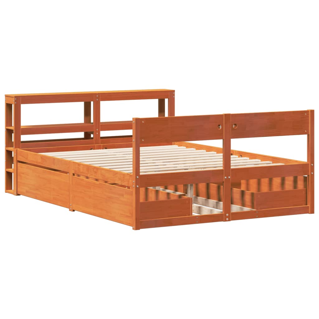Cadre de lit sans matelas cire marron 140x200cm bois pin massif - XIOS