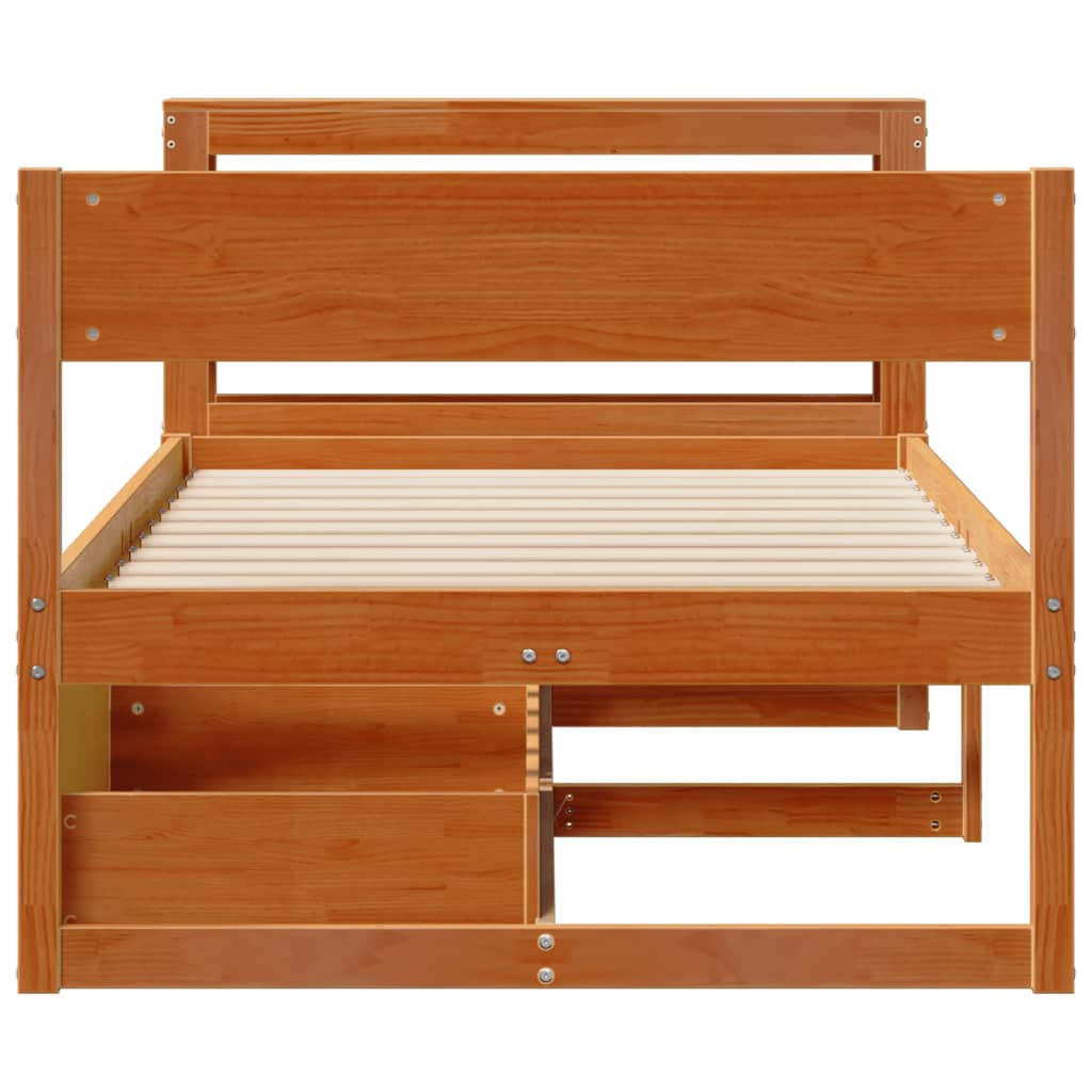 Cadre de lit sans matelas cire marron 100x200cm bois pin massif - XIOS