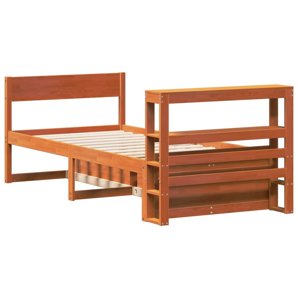Cadre de lit sans matelas cire marron 100x200cm bois pin massif - XIOS