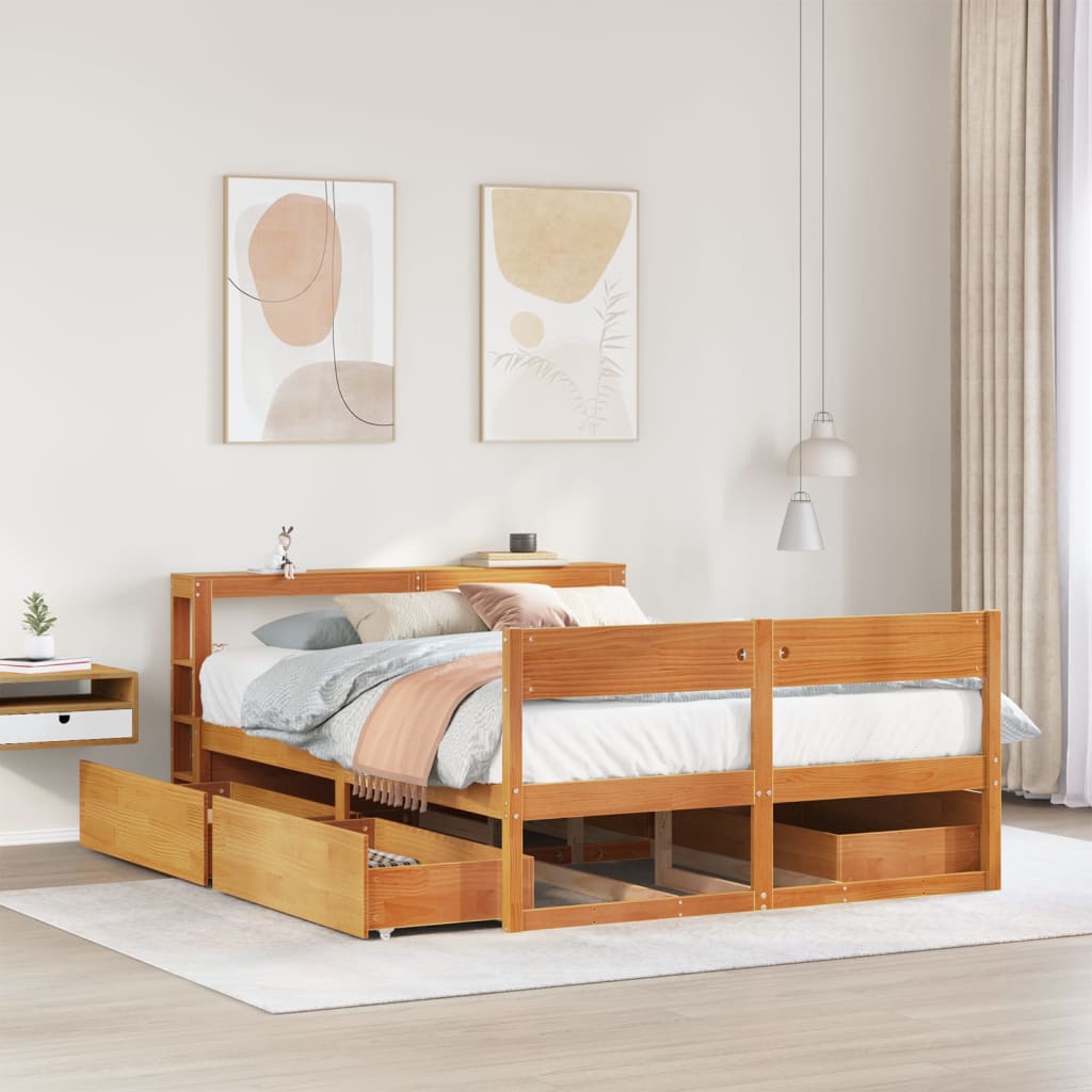 Cadre de lit sans matelas cire marron 140x190cm bois pin massif - XIOS