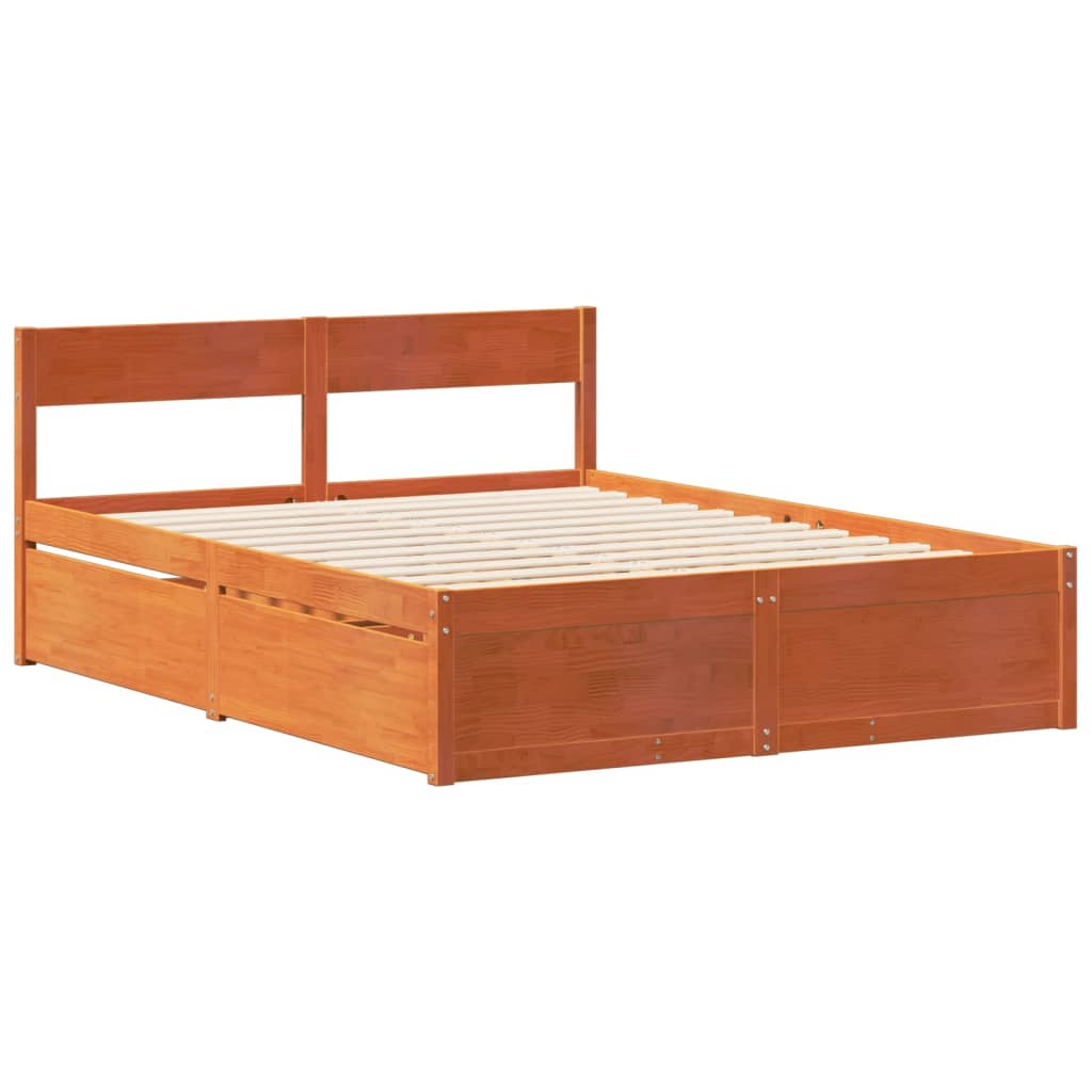 Cadre de lit sans matelas cire marron 135x190cm bois pin massif - XIOS