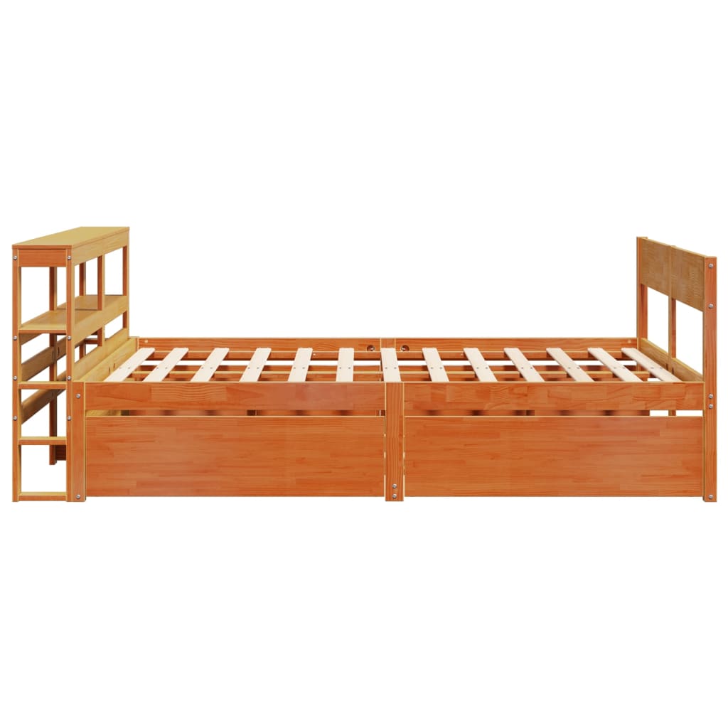 Cadre de lit sans matelas cire marron 135x190cm bois pin massif - XIOS