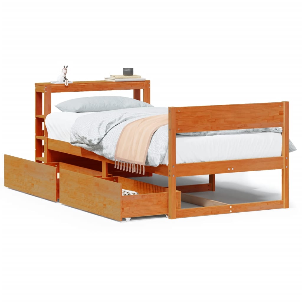 Cadre de lit sans matelas cire marron 90x190 cm bois pin massif - XIOS
