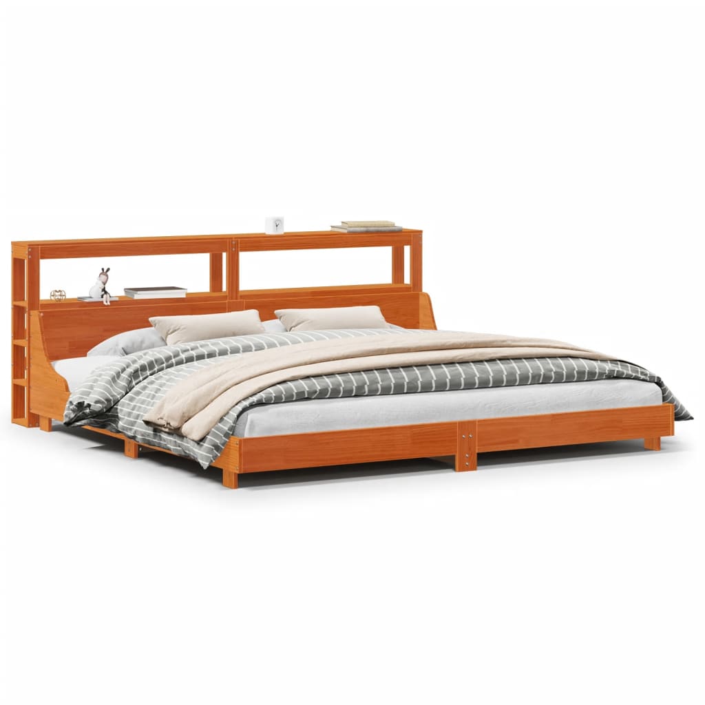 Cadre de lit sans matelas cire marron 200x200cm bois pin massif - XIOS