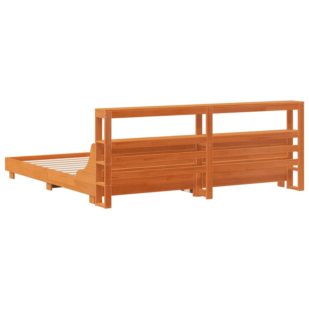 Cadre de lit sans matelas cire marron 200x200cm bois pin massif - XIOS