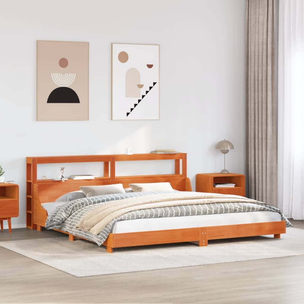 Cadre de lit sans matelas cire marron 200x200cm bois pin massif - XIOS