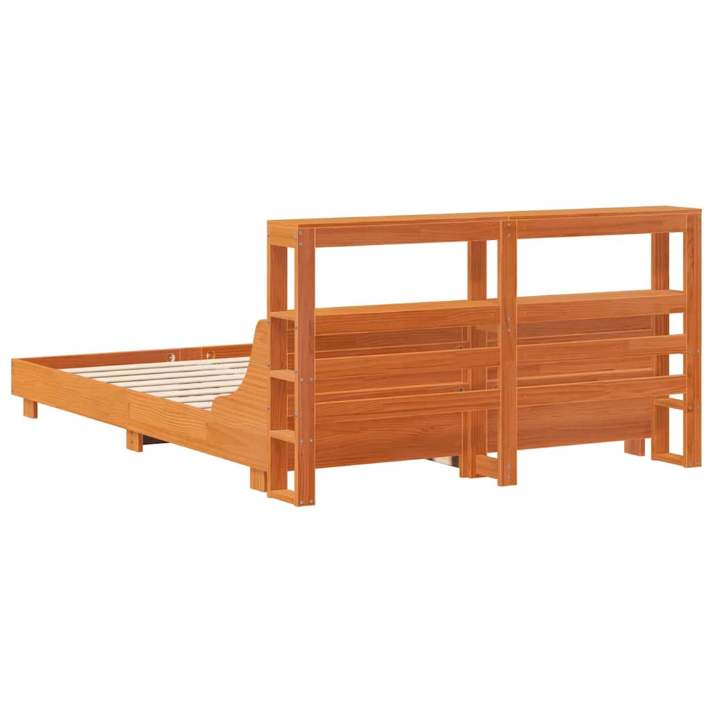 Cadre de lit sans matelas cire marron 160x200cm bois pin massif - XIOS