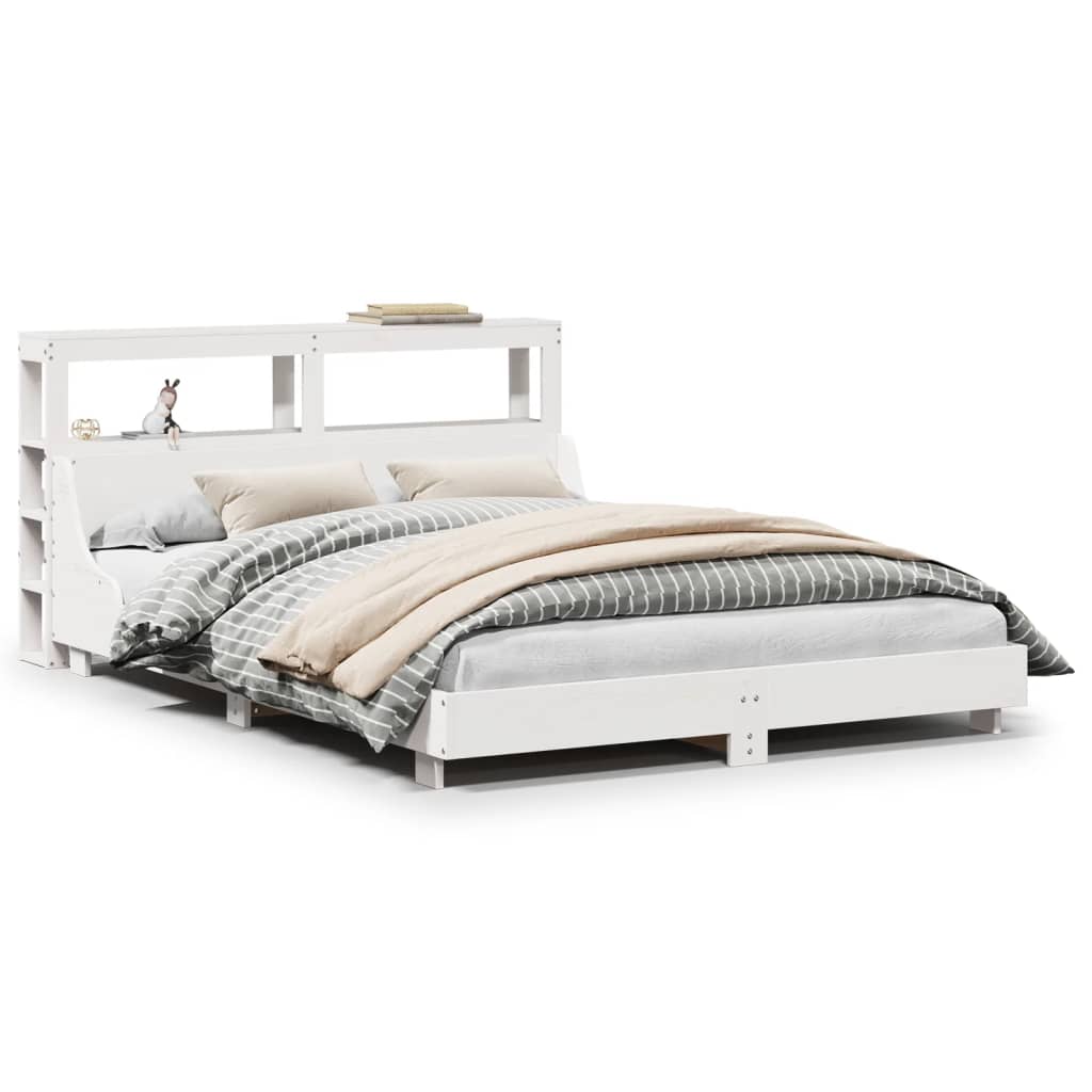 Cadre de lit sans matelas blanc 150x200 cm bois de pin massif - XIOS