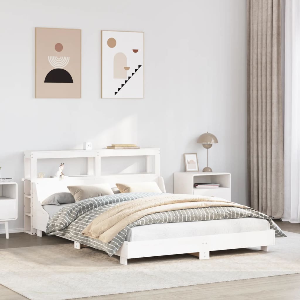 Cadre de lit sans matelas blanc 150x200 cm bois de pin massif - XIOS