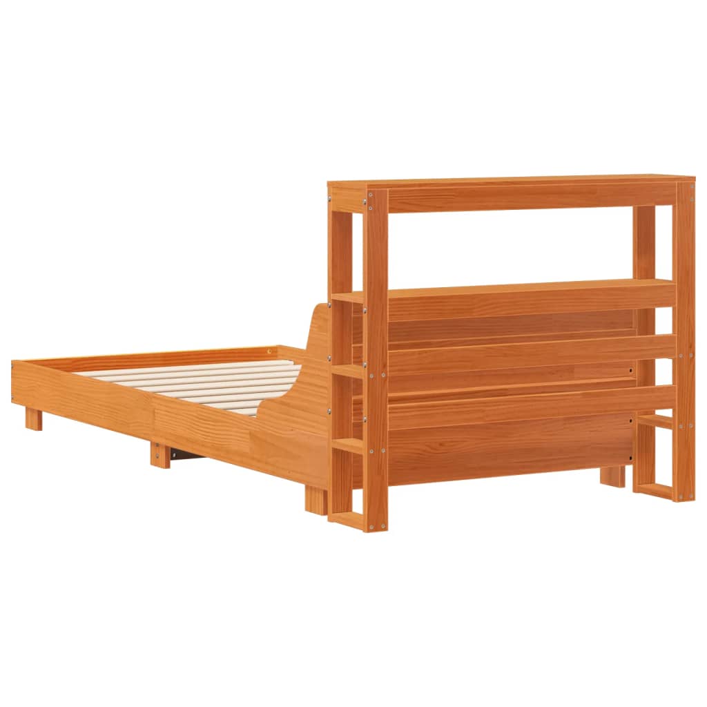 Cadre de lit sans matelas cire marron 100x200cm bois pin massif - XIOS