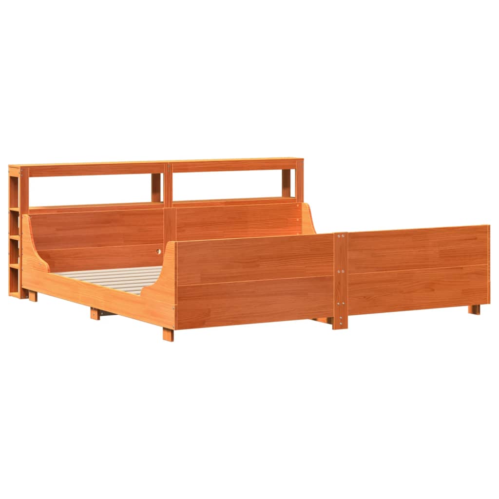Cadre de lit sans matelas cire marron 200x200cm bois pin massif - XIOS