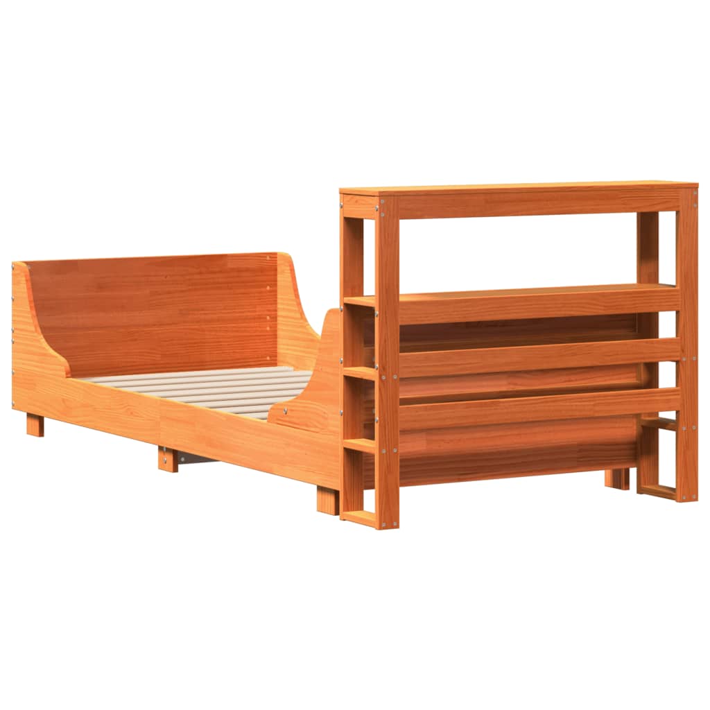 Cadre de lit sans matelas cire marron 100x200cm bois pin massif - XIOS