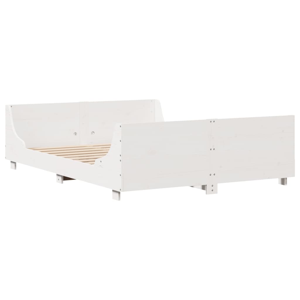 Cadre de lit sans matelas blanc 140x190 cm bois de pin massif - XIOS
